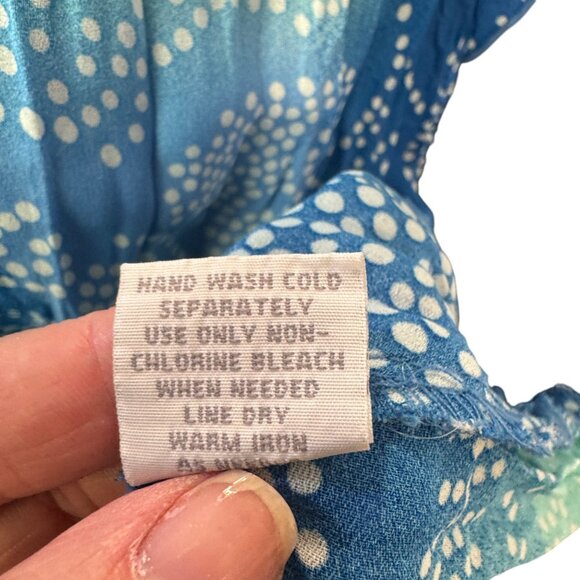 Dressbarn Woman Size 3x Blue & Green Swirl Polka Dot Sheer Blouse Lightweight - Picture 7 of 7